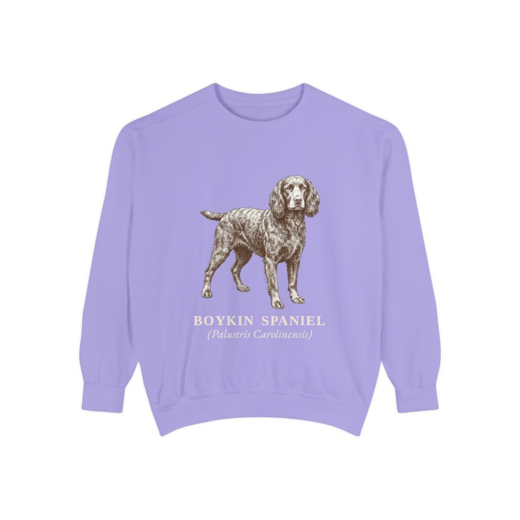 boykin-spaniel-sweatshirt-latin-violet Boykin Spaniel Latin Sweatshirt, Violet, front view