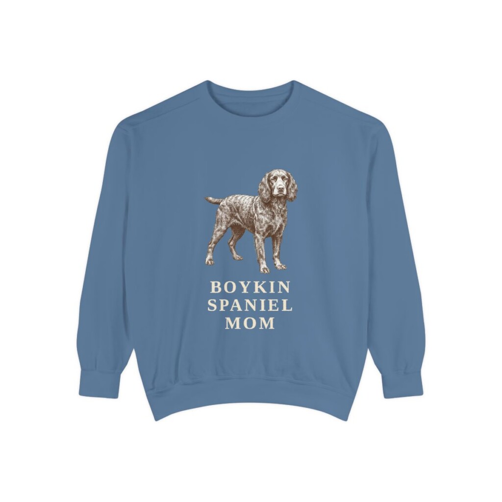 Boykin Spaniel Mom Sweatshirt, Blue Jean, front view