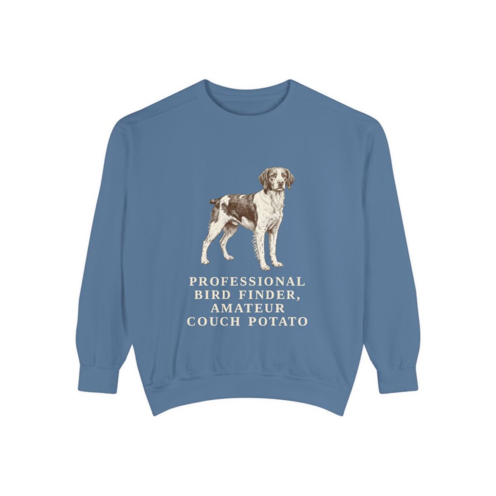 Brittany Humor Sweatshirt, Blue Jean, front view