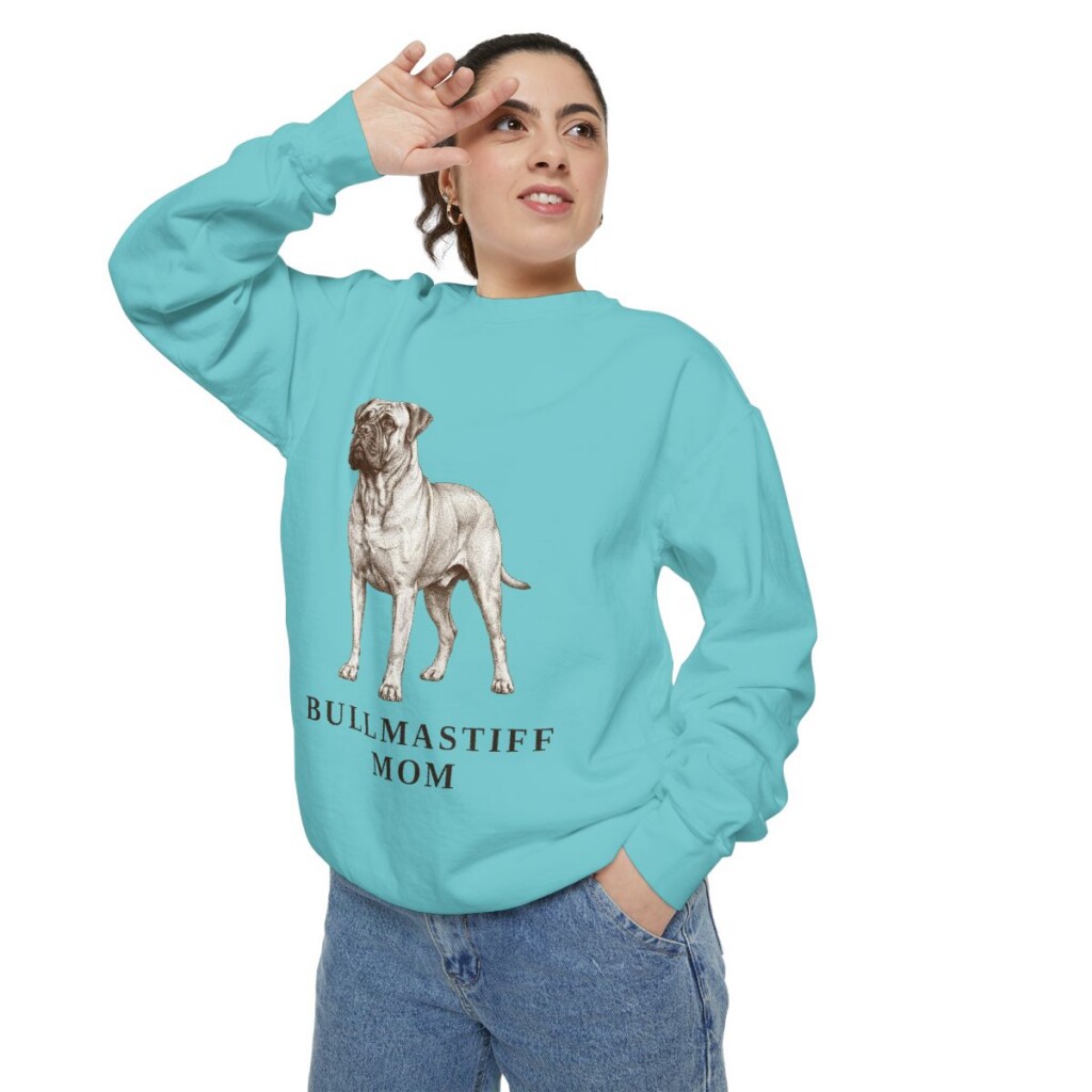 Bullmastiff Mom Sweatshirt, Chalky Mint, person 2 context