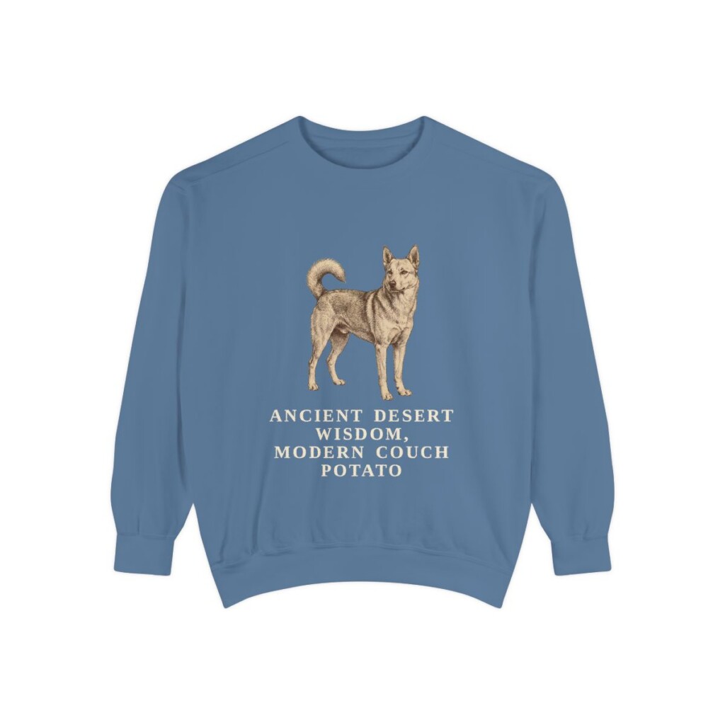 Canaan Dog Humor Sweatshirt, Blue Jean, front view