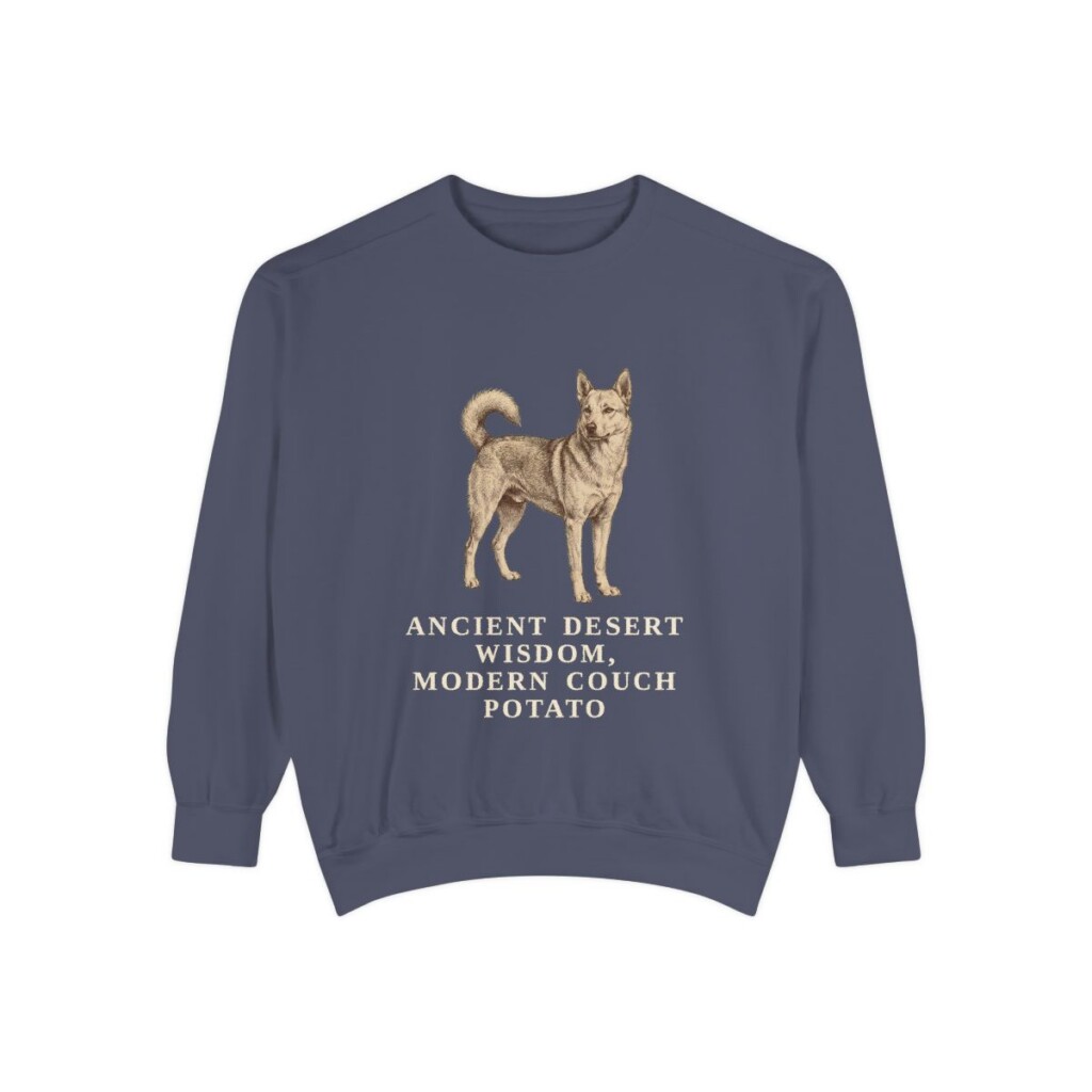 Canaan Dog Humor Sweatshirt, Denim, front view