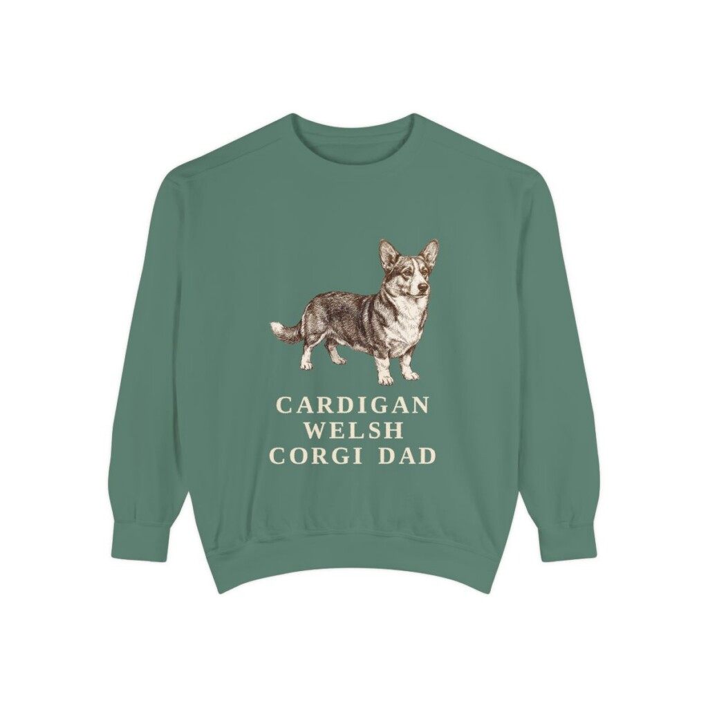 Cardigan Welsh Corgi Dad Sweatshirt, Light Green, front view