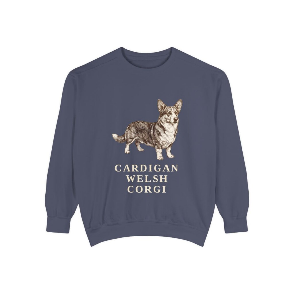 Cardigan Welsh Corgi Sweatshirt, Denim, front view