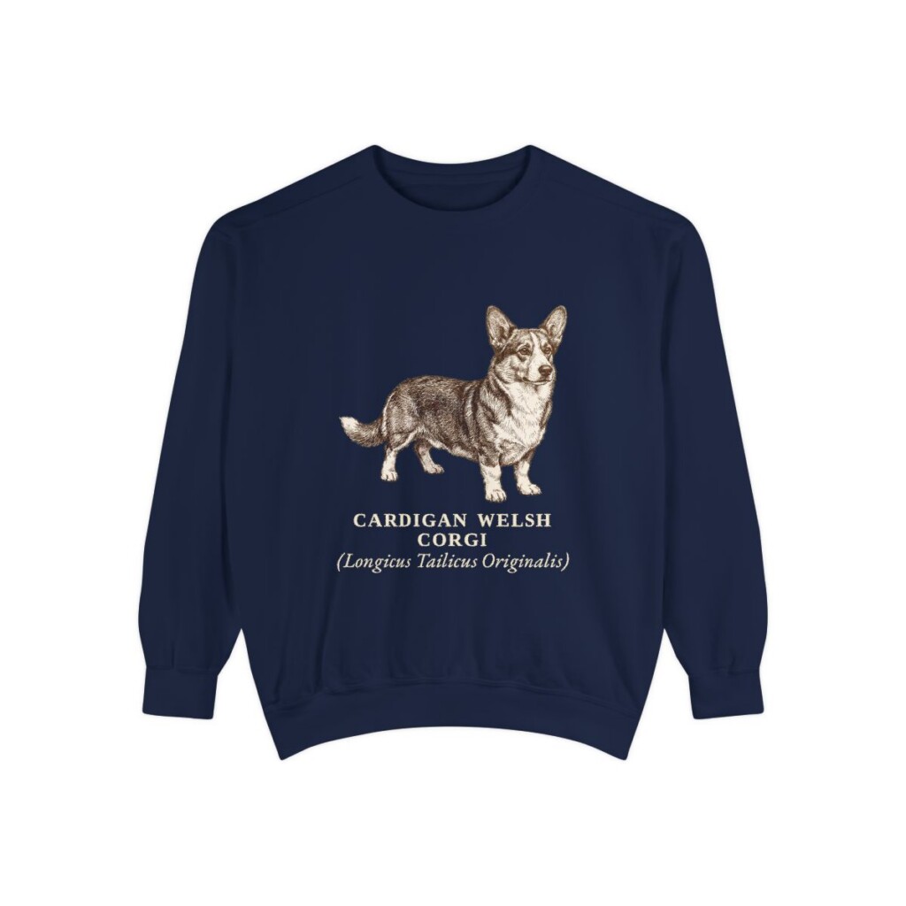 Cardigan Welsh Corgi Latin Sweatshirt, True Navy, front view