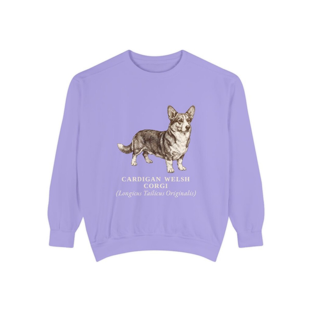 Cardigan Welsh Corgi Latin Sweatshirt, Violet, front view