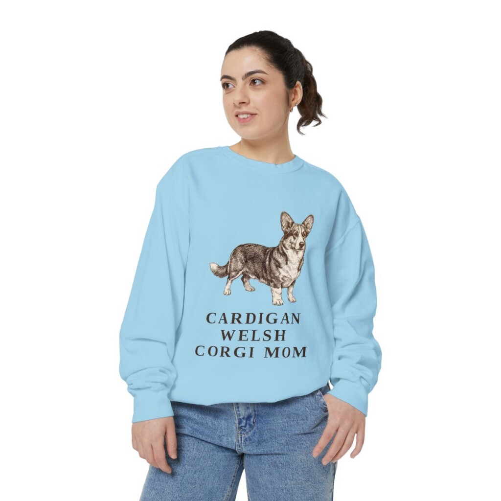 Cardigan Welsh Corgi Mom Sweatshirt, Chambray, person 2 front