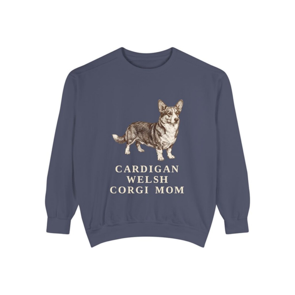 Cardigan Welsh Corgi Mom Sweatshirt, Denim, front view