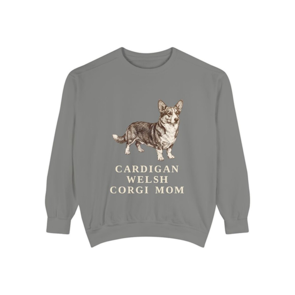 Cardigan Welsh Corgi Mom Sweatshirt, Grey, front view