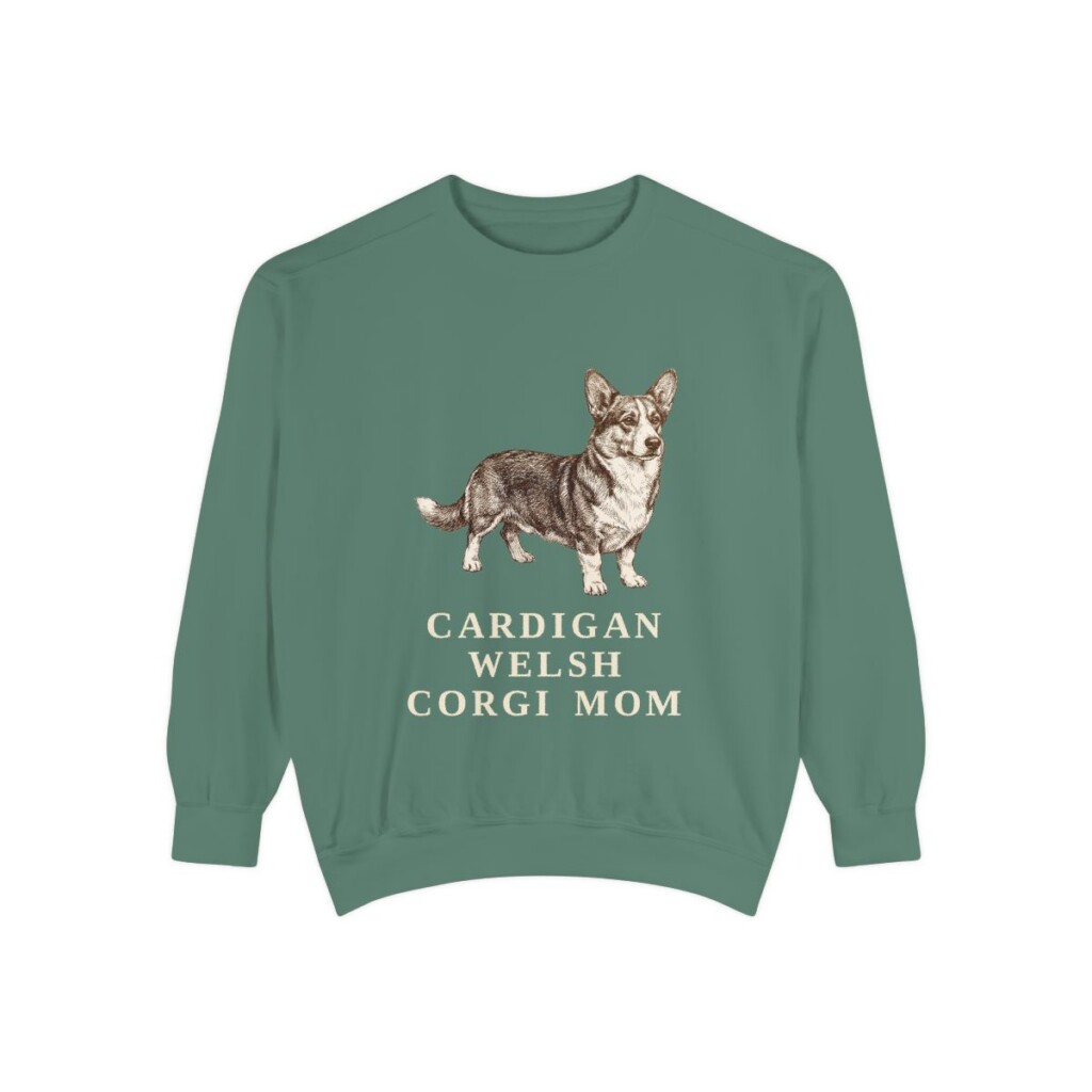 Cardigan Welsh Corgi Mom Sweatshirt, Light Green, front view