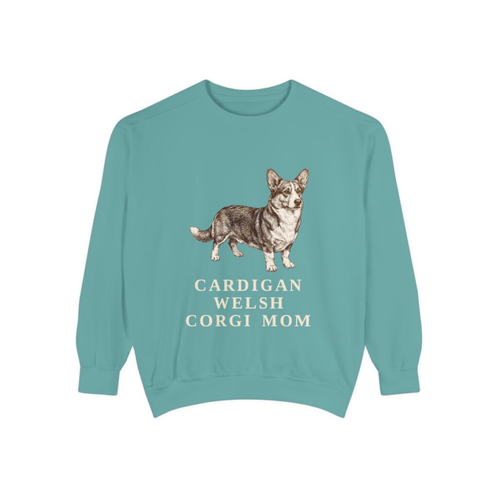 Cardigan Welsh Corgi Mom Sweatshirt, Seafoam, front view