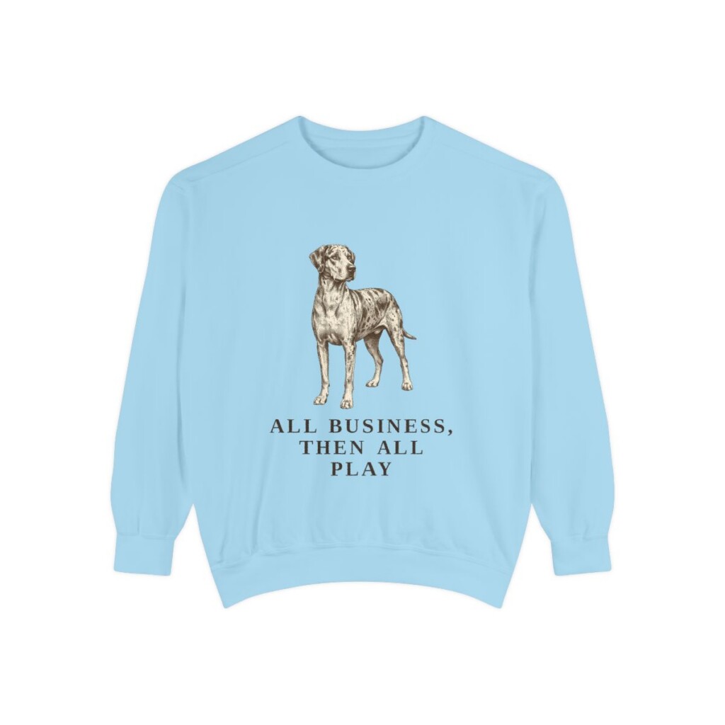 catahoula-leopard-dog-sweatshirt-humor-chambray Catahoula Leopard Dog Humor Sweatshirt, Chambray, front view