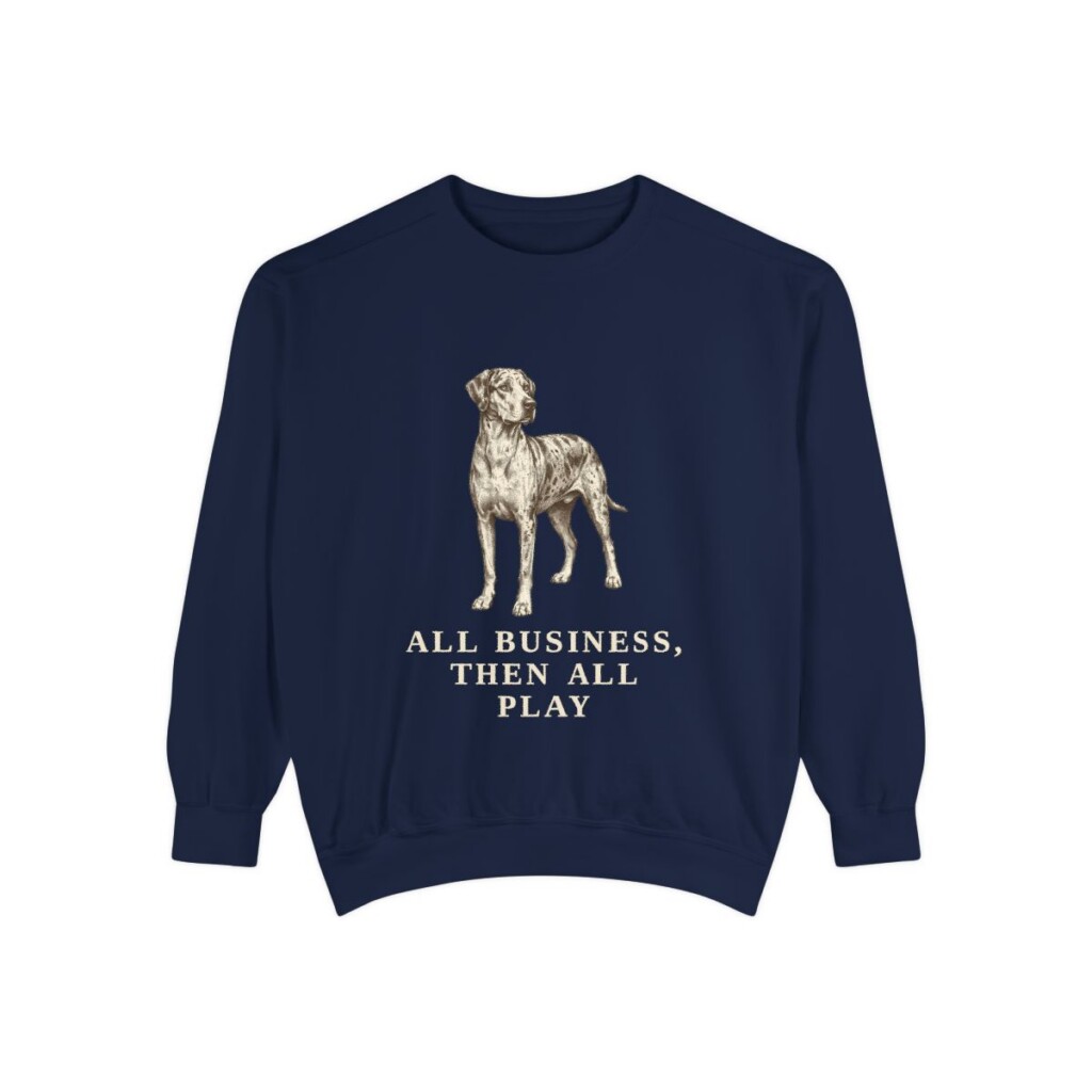 catahoula-leopard-dog-sweatshirt-humor-true-navy Catahoula Leopard Dog Humor Sweatshirt, True Navy, front view