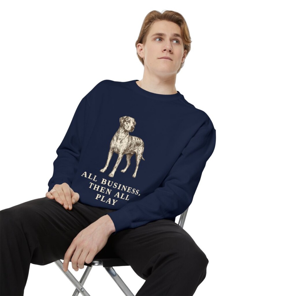 catahoula-leopard-dog-sweatshirt-humor-true-navy-person-1-context Catahoula Leopard Dog Humor Sweatshirt, True Navy, person 1 context