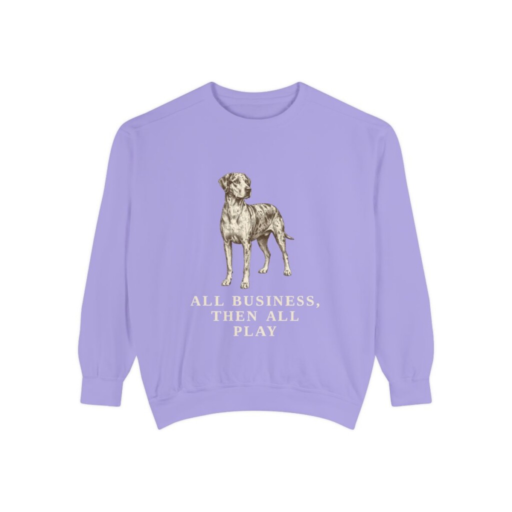 catahoula-leopard-dog-sweatshirt-humor-violet Catahoula Leopard Dog Humor Sweatshirt, Violet, front view