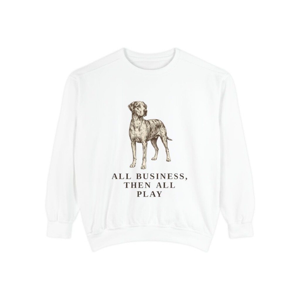catahoula-leopard-dog-sweatshirt-humor-white Catahoula Leopard Dog Humor Sweatshirt, White, front view