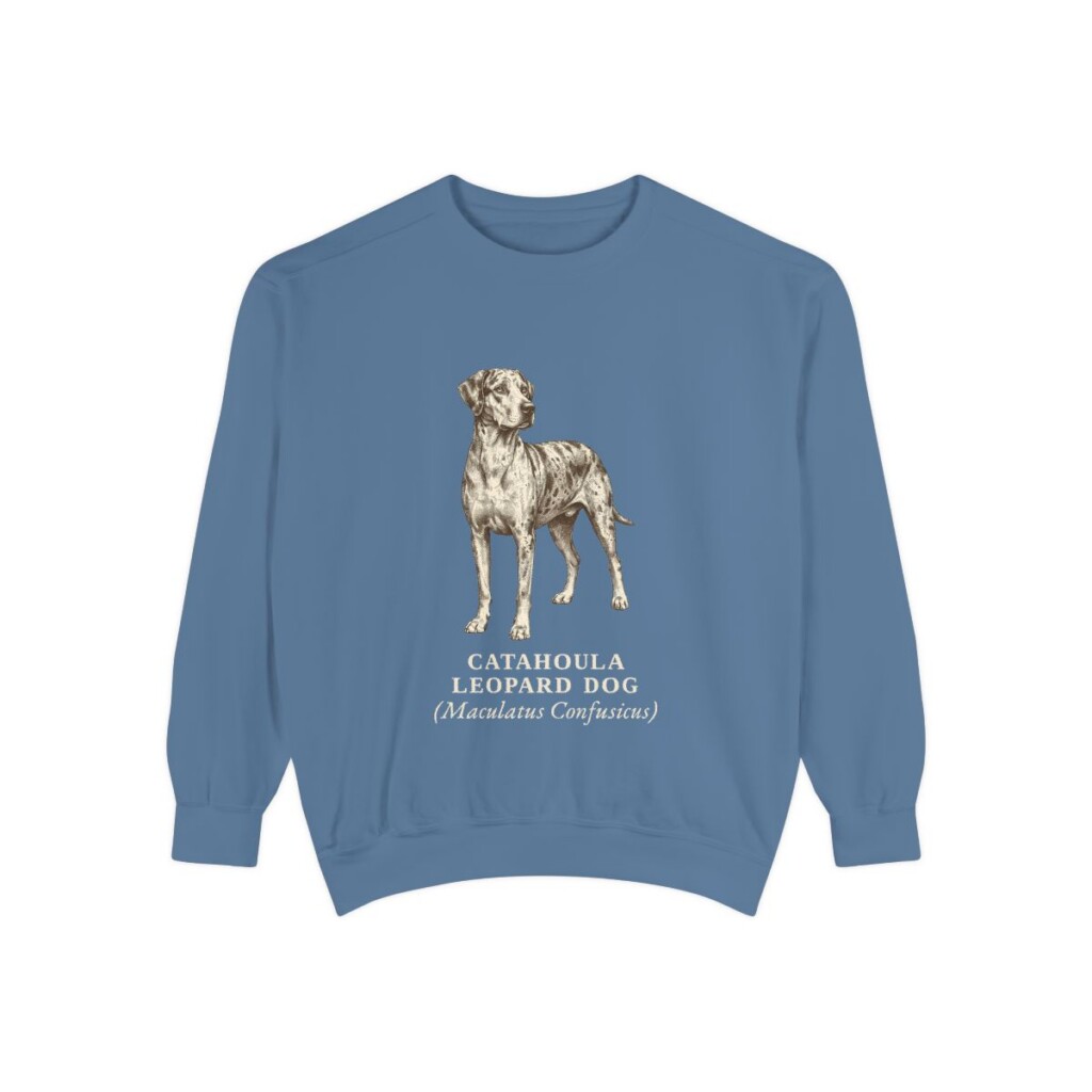 Catahoula Leopard Dog Latin Sweatshirt, Blue Jean, front view