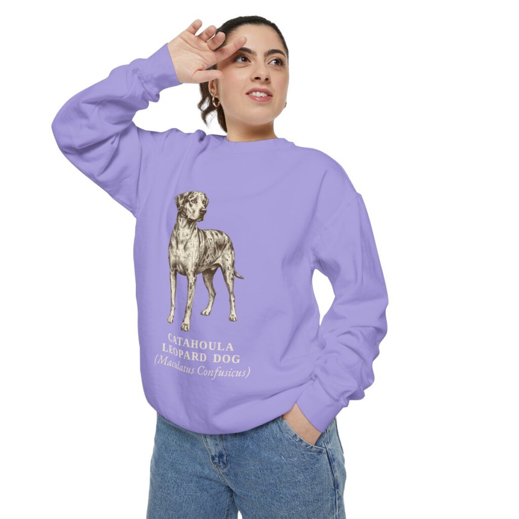 Catahoula Leopard Dog Latin Sweatshirt, Violet, person 2 context