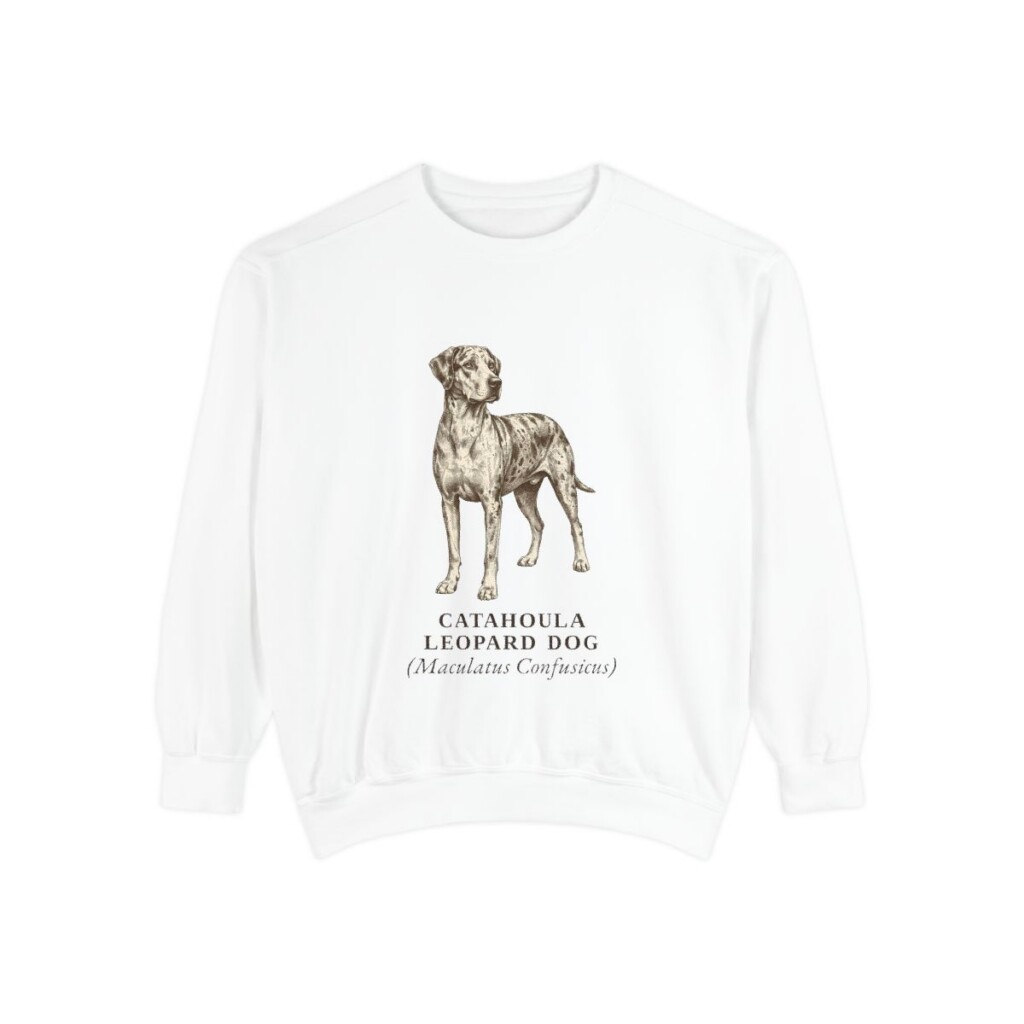 Catahoula Leopard Dog Latin Sweatshirt, White, front view