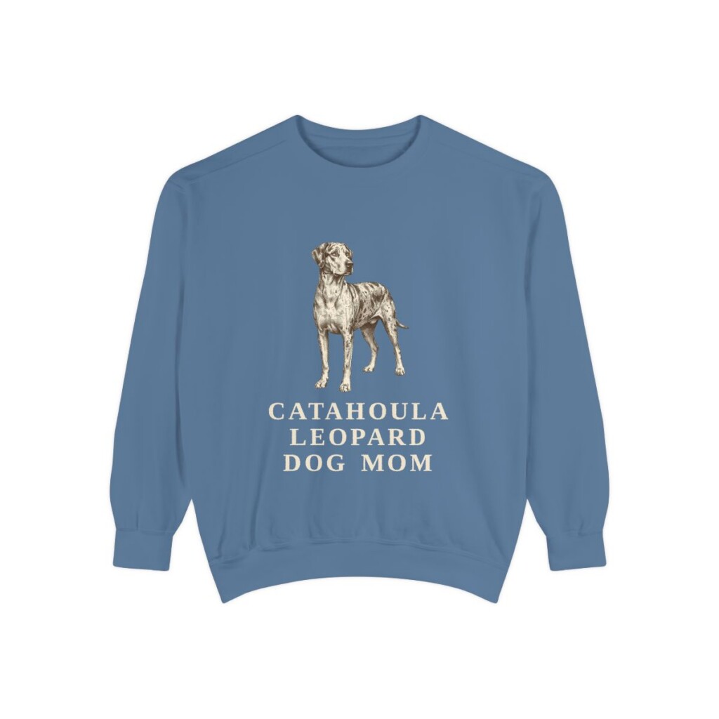 Catahoula Leopard Dog Mom Sweatshirt, Blue Jean, front view