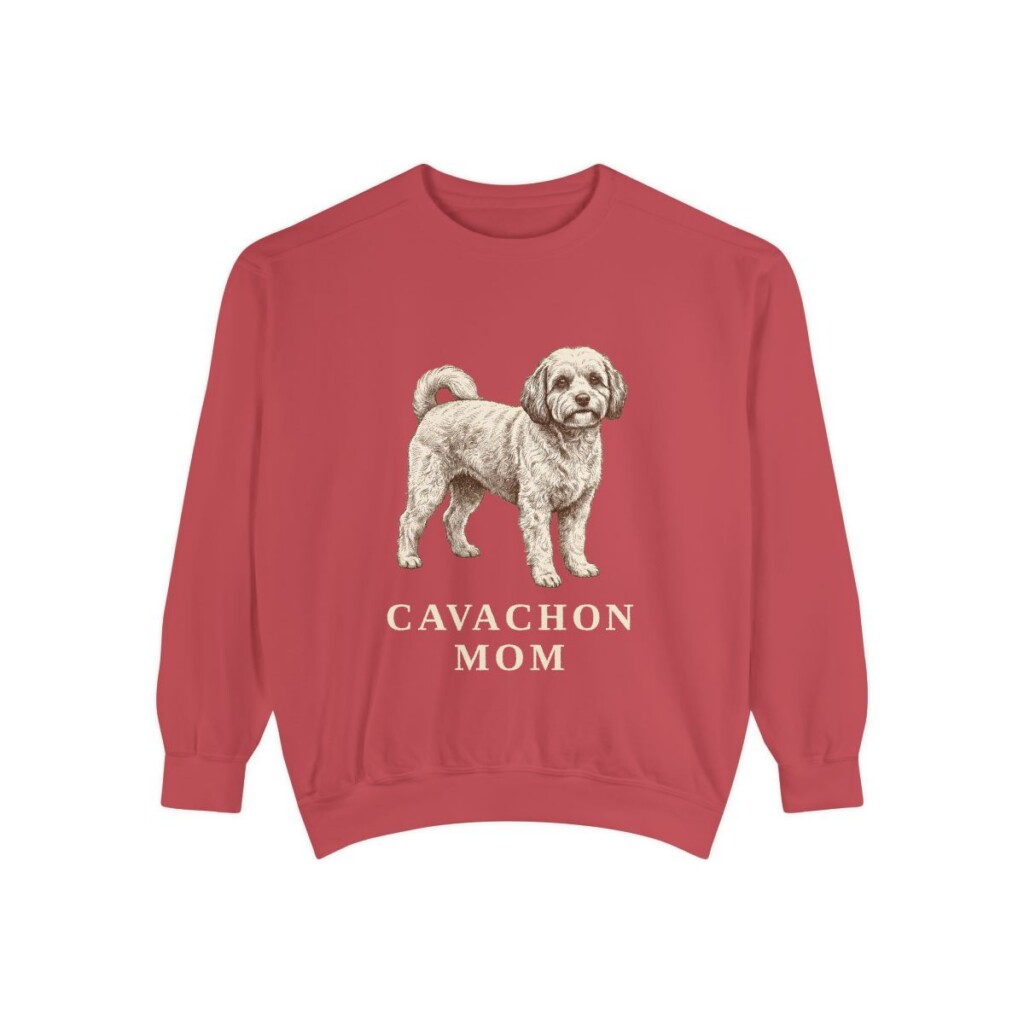 cavachon-sweatshirt-mom-crimson Cavachon Mom Sweatshirt, Crimson, front view