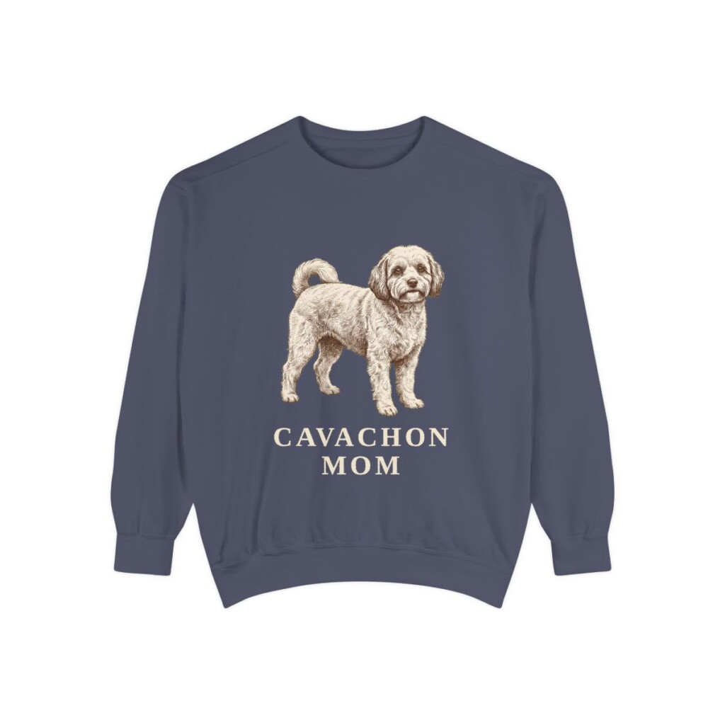 cavachon-sweatshirt-mom-denim Cavachon Mom Sweatshirt, Denim, front view