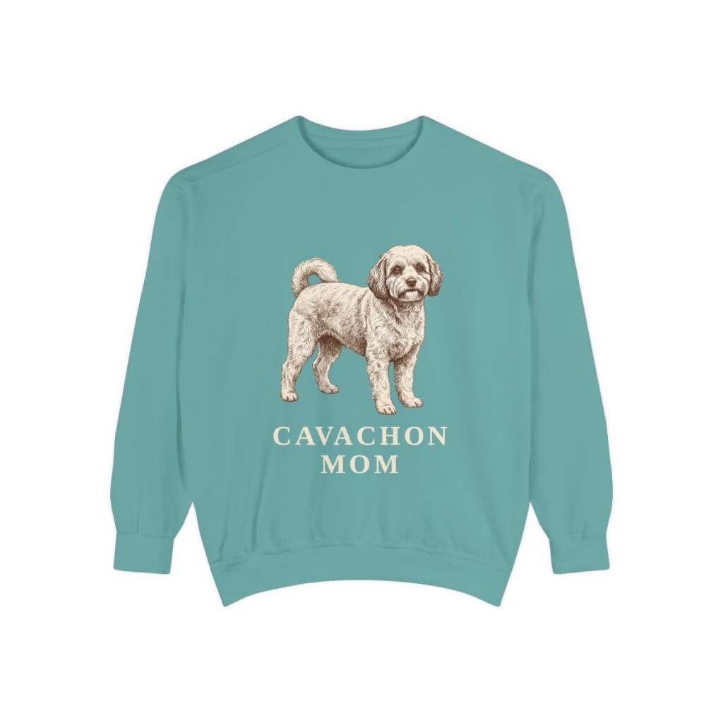 cavachon-sweatshirt-mom-seafoam Cavachon Mom Sweatshirt, Seafoam, front view