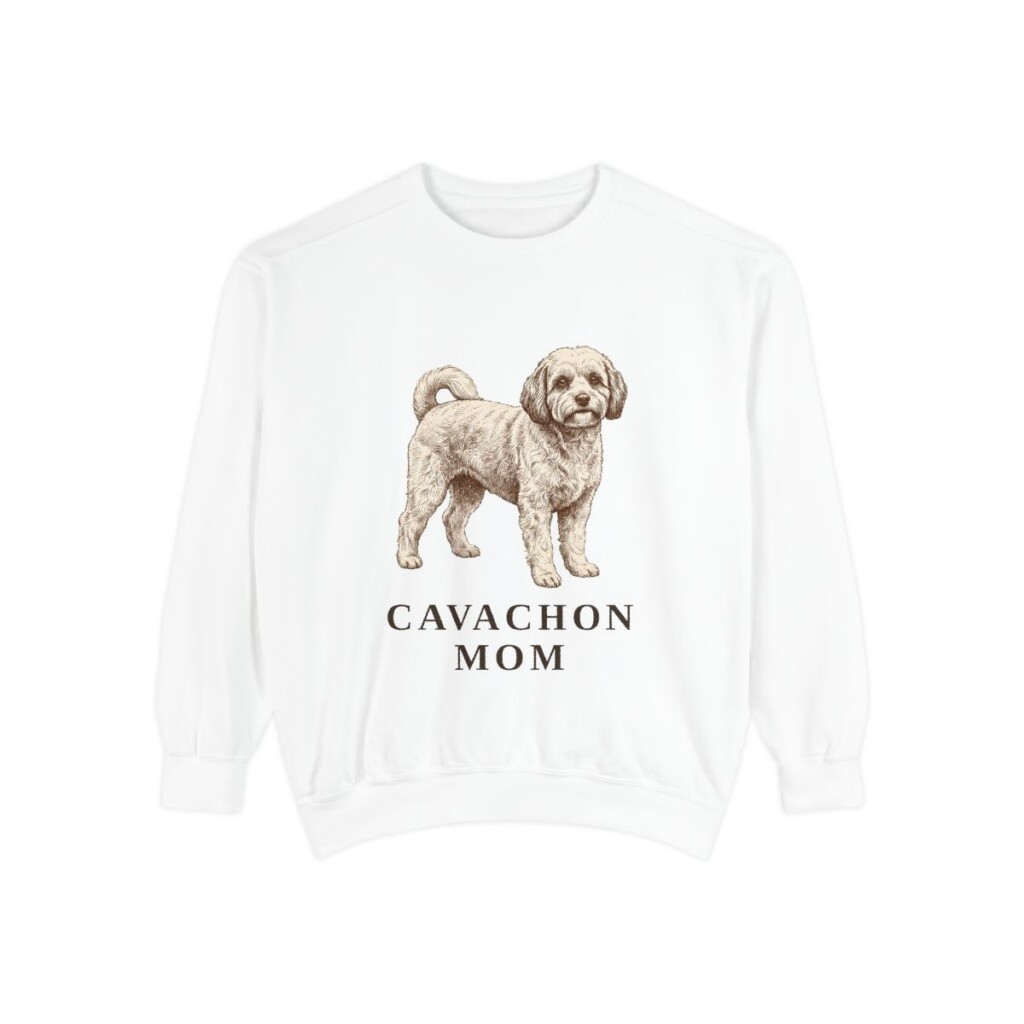 cavachon-sweatshirt-mom-white Cavachon Mom Sweatshirt, White, front view