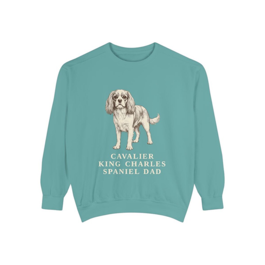 cavalier-king-charles-spaniel-sweatshirt-dad-seafoam Cavalier King Charles Spaniel Dad Sweatshirt, Seafoam, front view