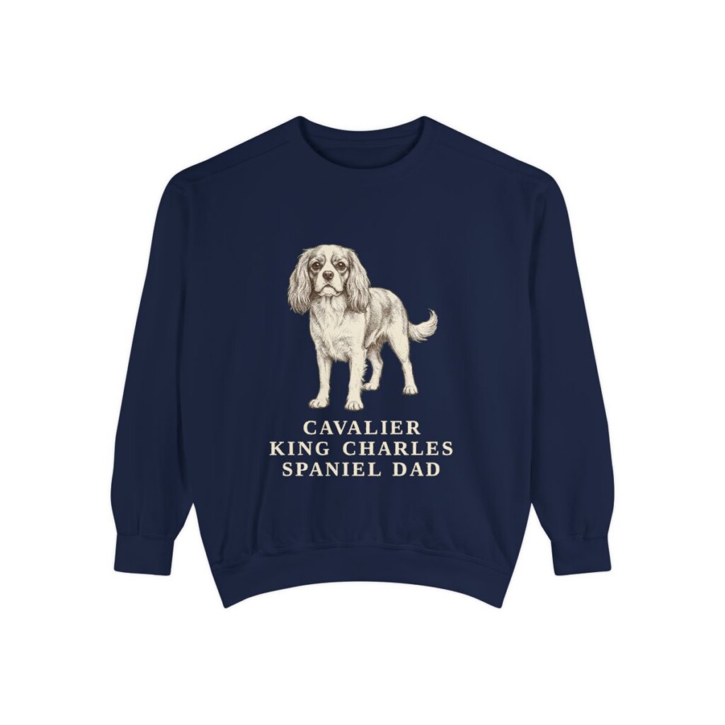 cavalier-king-charles-spaniel-sweatshirt-dad-true-navy Cavalier King Charles Spaniel Dad Sweatshirt, True Navy, front view