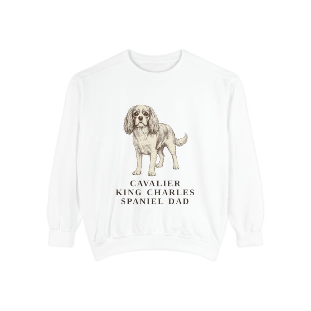 cavalier-king-charles-spaniel-sweatshirt-dad-white Cavalier King Charles Spaniel Dad Sweatshirt, White, front view