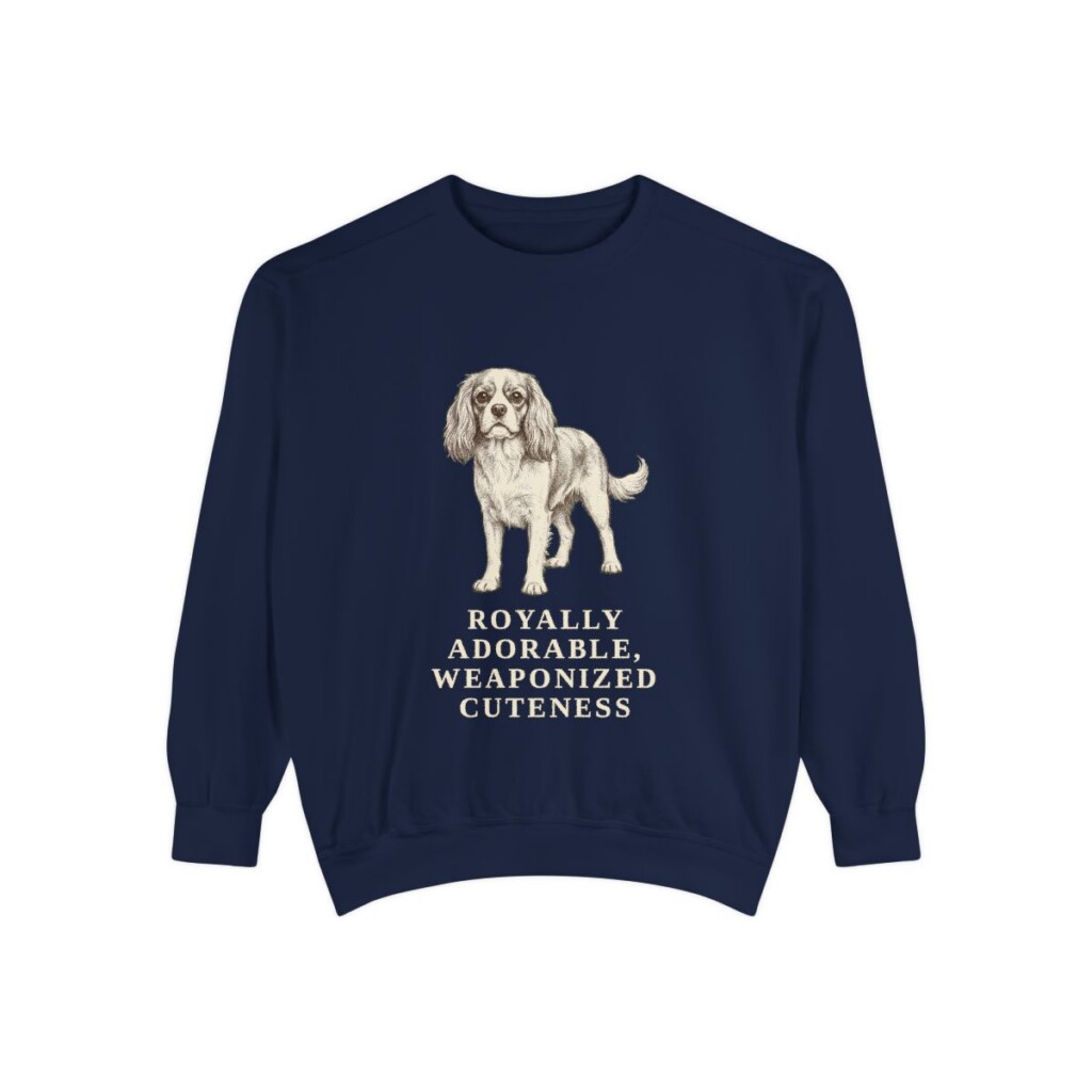 Cavalier King Charles Spaniel Humor Sweatshirt, True Navy, front view
