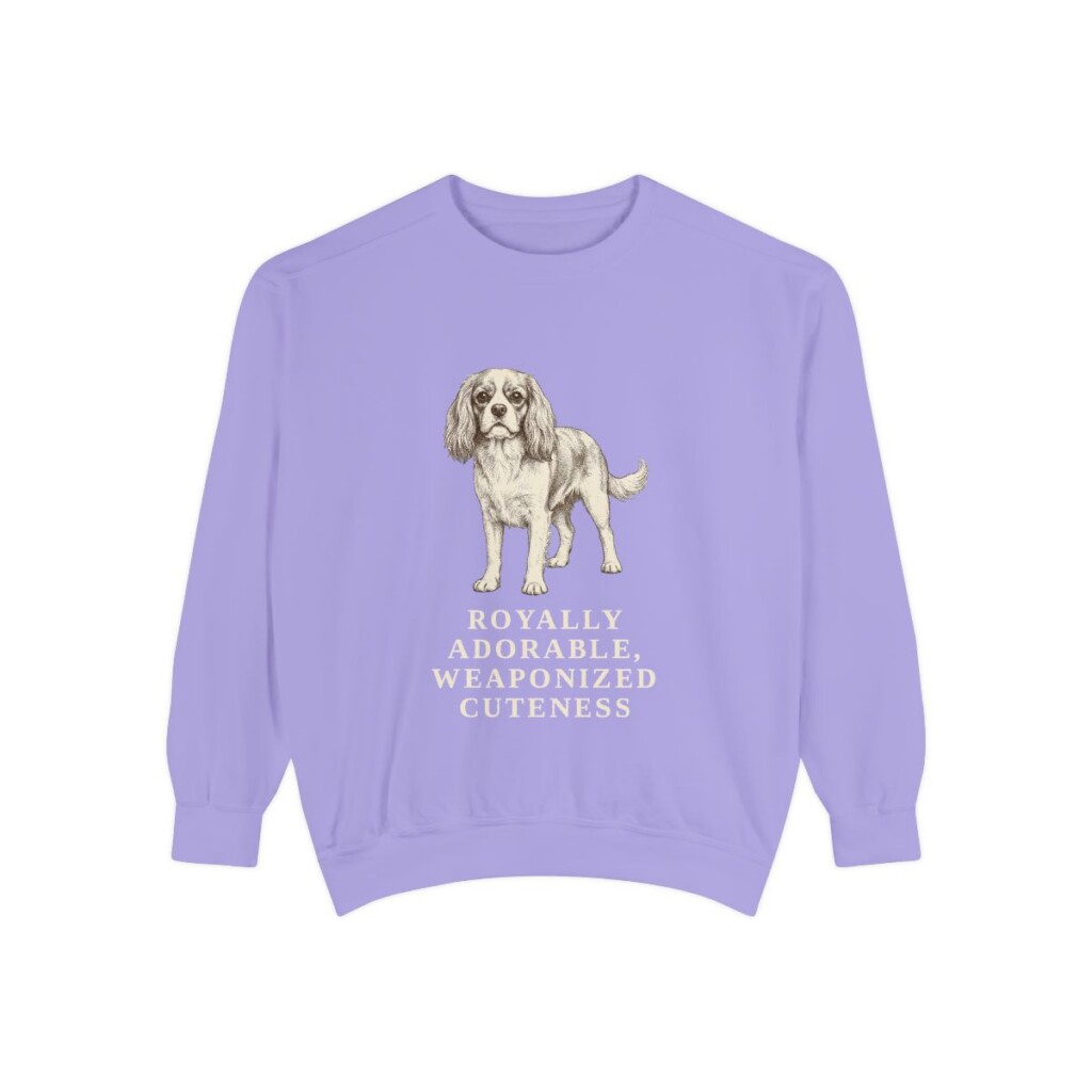 Cavalier King Charles Spaniel Humor Sweatshirt, Violet, front view
