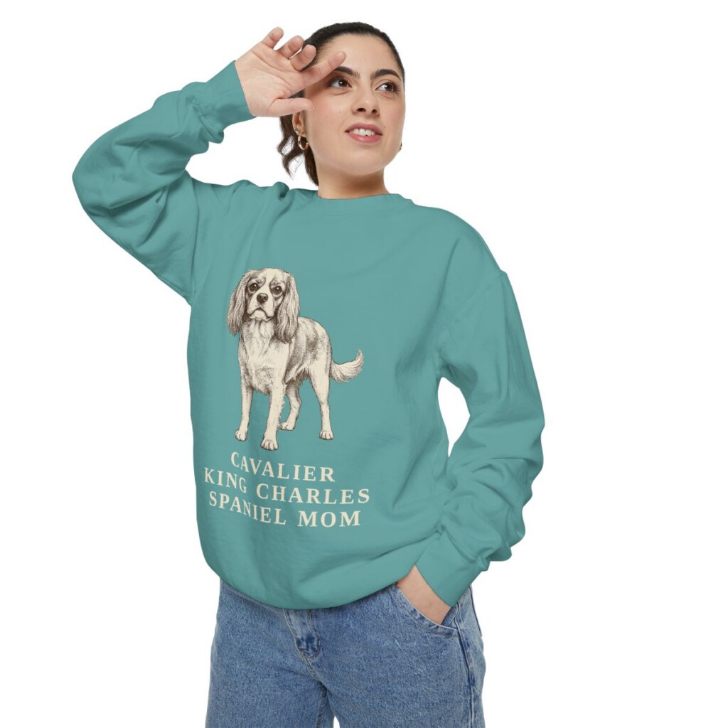 Cavalier King Charles Spaniel Mom Sweatshirt, Seafoam, person 2 context
