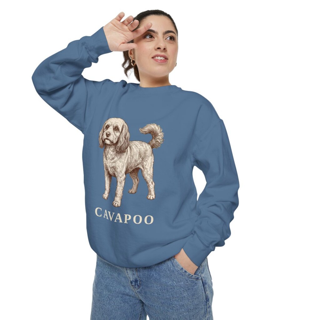 Cavapoo Sweatshirt, Blue Jean, person 2 context