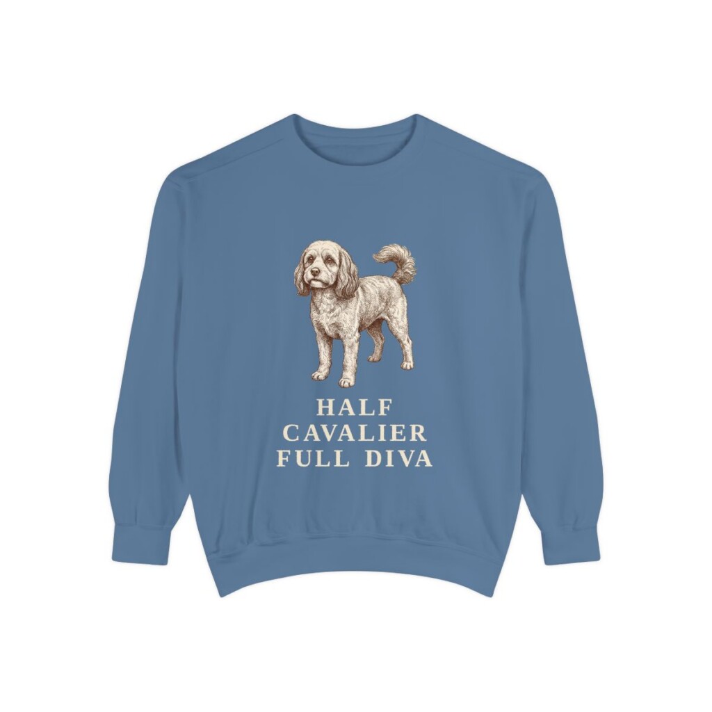 Cavapoo Humor Sweatshirt, Blue Jean, front view