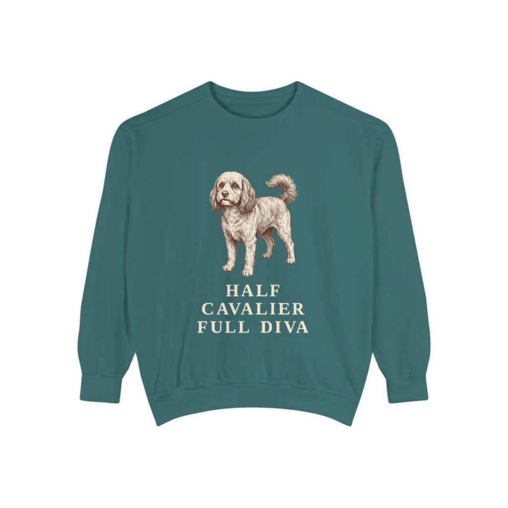 Cavapoo Humor Sweatshirt, Blue Spruce, front view