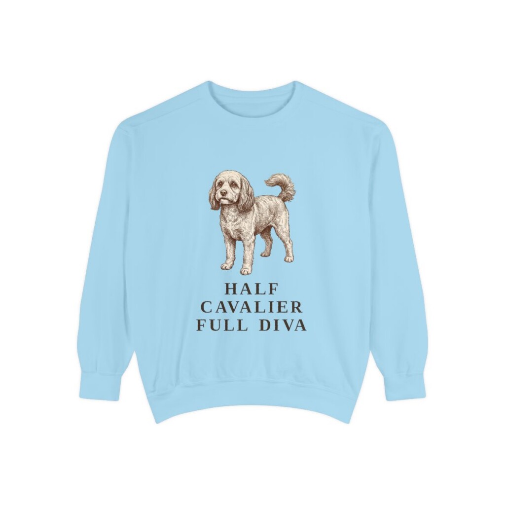 Cavapoo Humor Sweatshirt, Chambray, front view