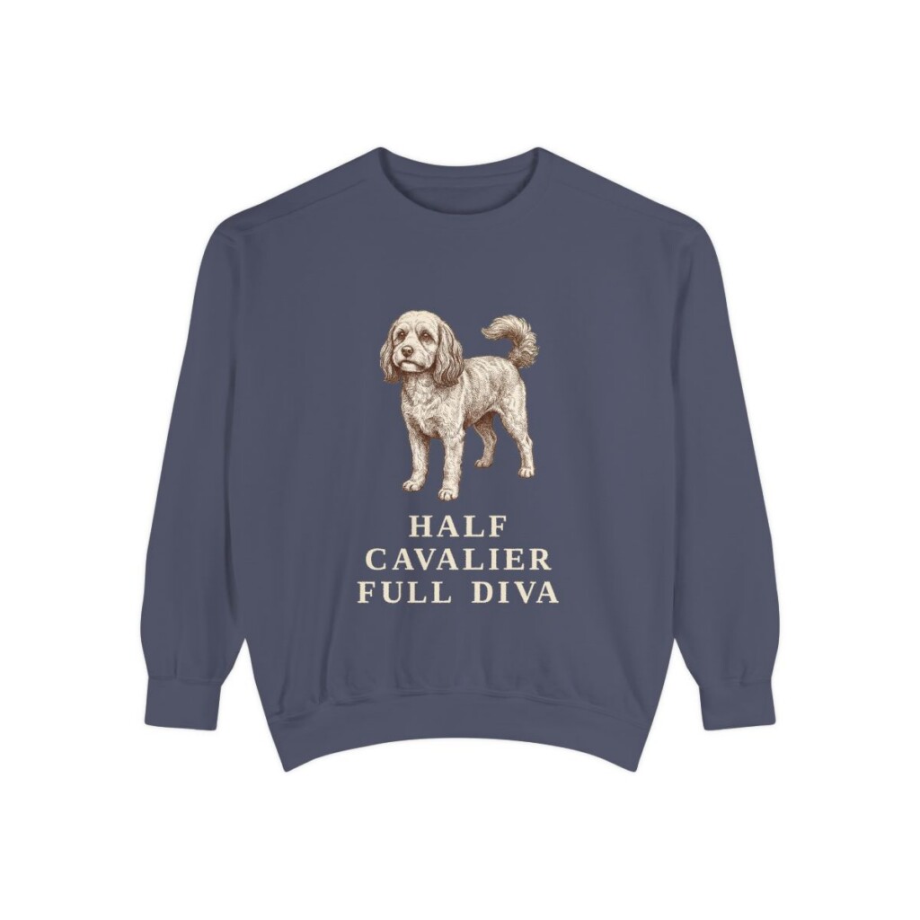 Cavapoo Humor Sweatshirt, Denim, front view