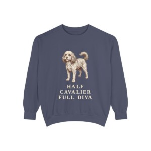 cavapoo-sweatshirt-humor-denim Cavapoo Humor Sweatshirt, Denim, front view