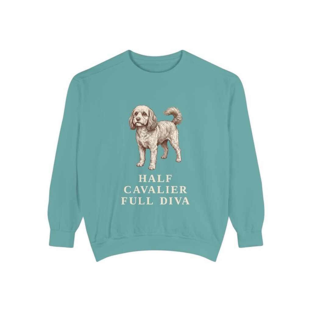 Cavapoo Humor Sweatshirt, Seafoam, front view