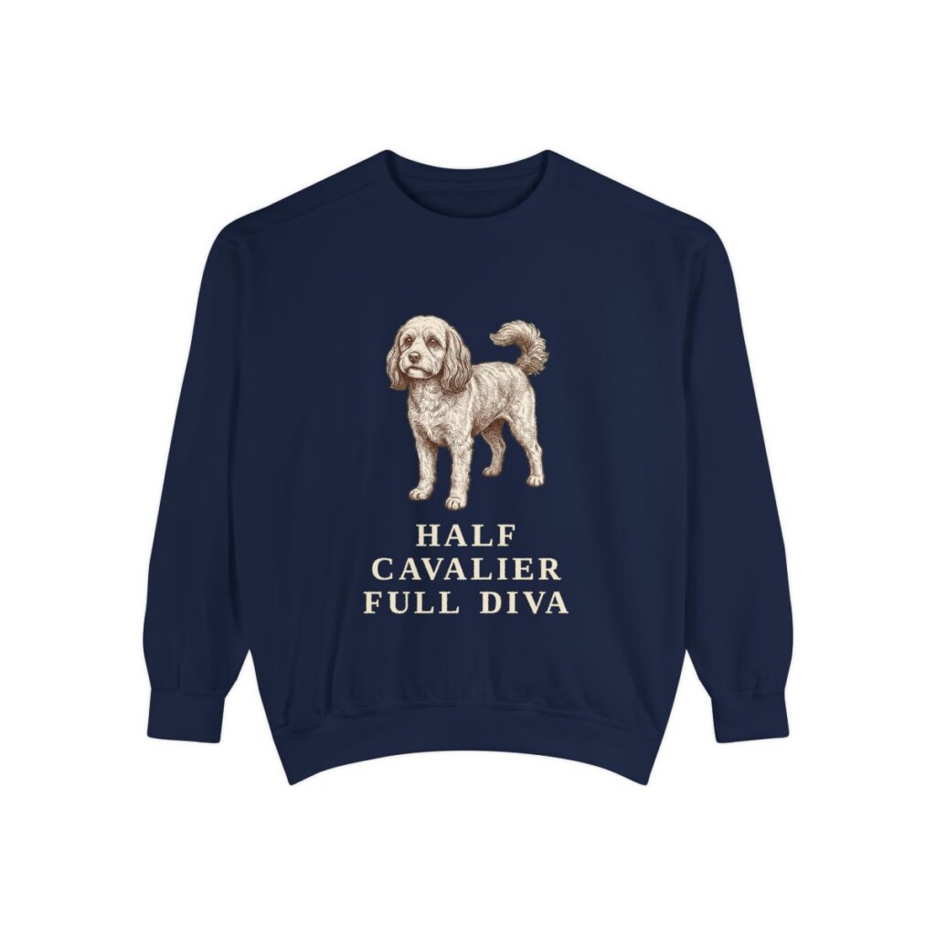 Cavapoo Humor Sweatshirt, True Navy, front view