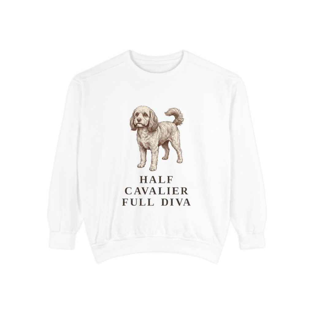 Cavapoo Humor Sweatshirt, White, front view
