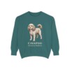 Cavapoo Latin Sweatshirt, Blue Spruce, front view