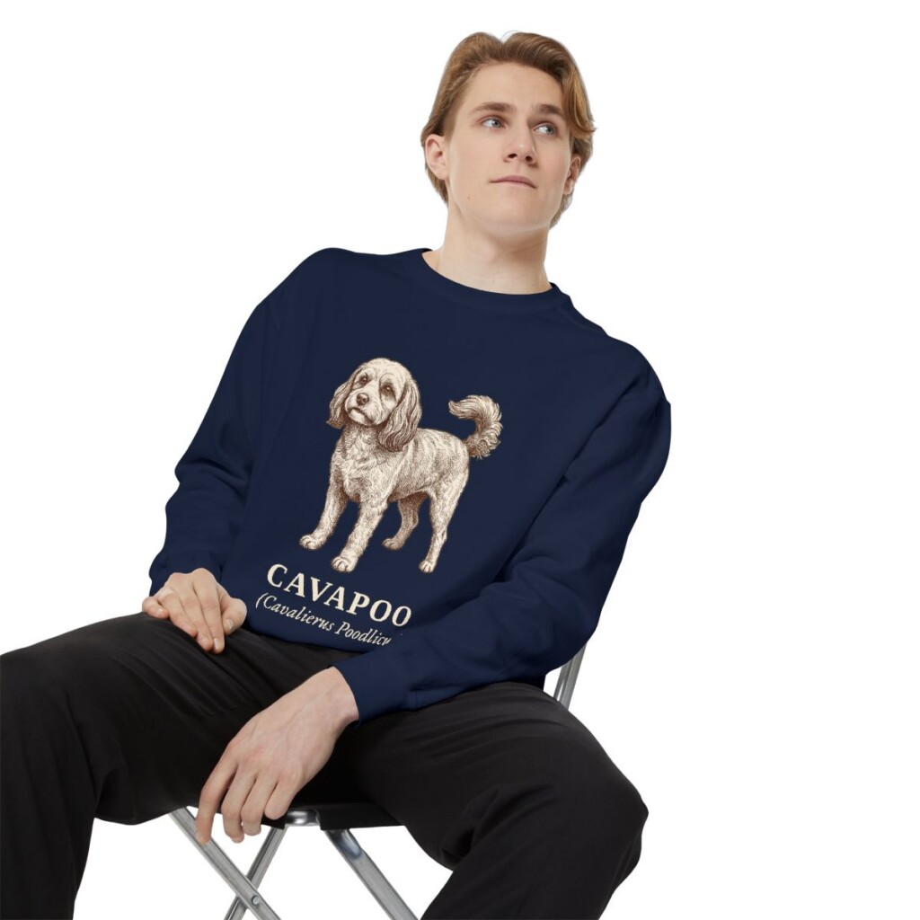 Cavapoo Latin Sweatshirt, True Navy, person 1 context
