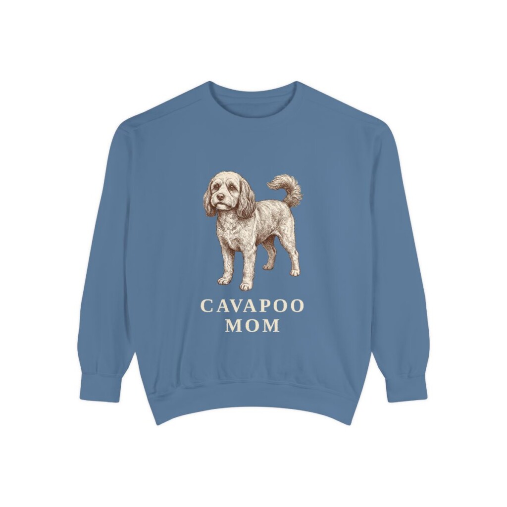 cavapoo-sweatshirt-mom-blue-jean Cavapoo Mom Sweatshirt, Blue Jean, front view