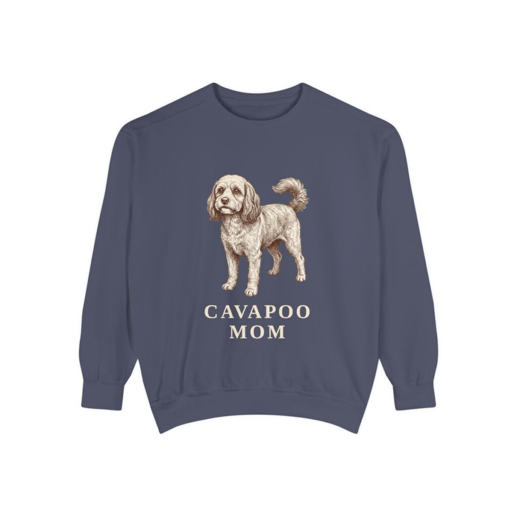 cavapoo-sweatshirt-mom-denim Cavapoo Mom Sweatshirt, Denim, front view
