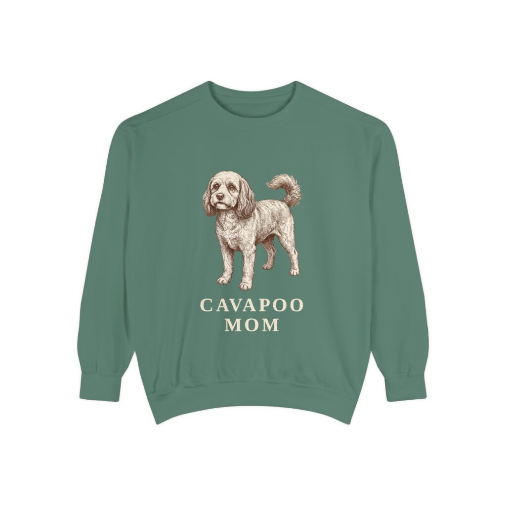 cavapoo-sweatshirt-mom-light-green Cavapoo Mom Sweatshirt, Light Green, front view