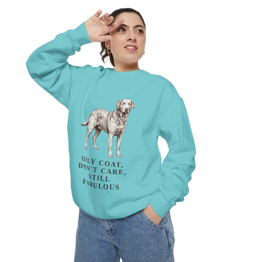 Chesapeake Bay Retriever Humor Sweatshirt, Chalky Mint, person 2 context