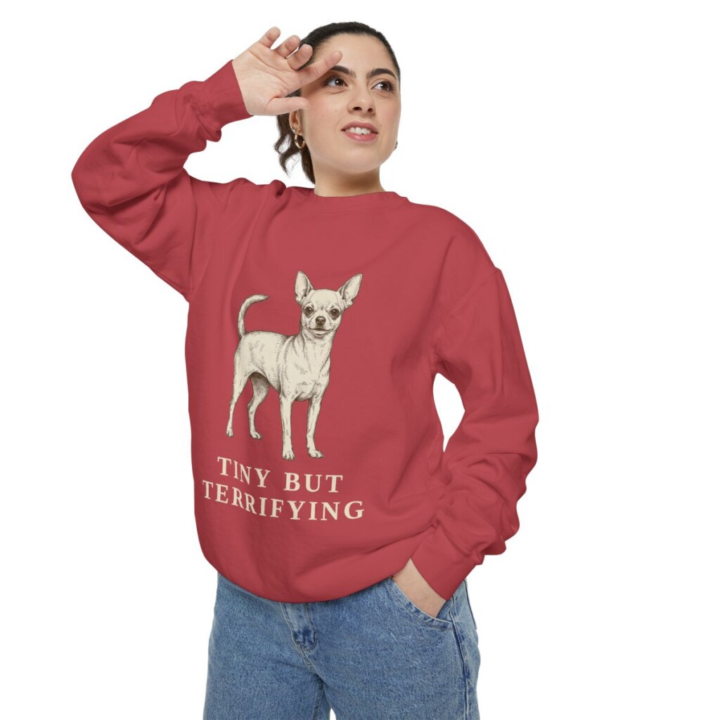Chihuahua Humor Sweatshirt, Crimson, person 2 context